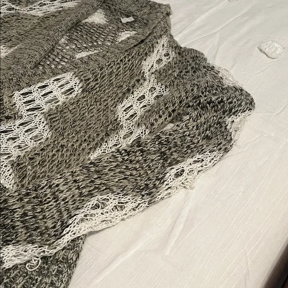 Gray and White Open Knit Women's Sweater - Picture 4 of 5